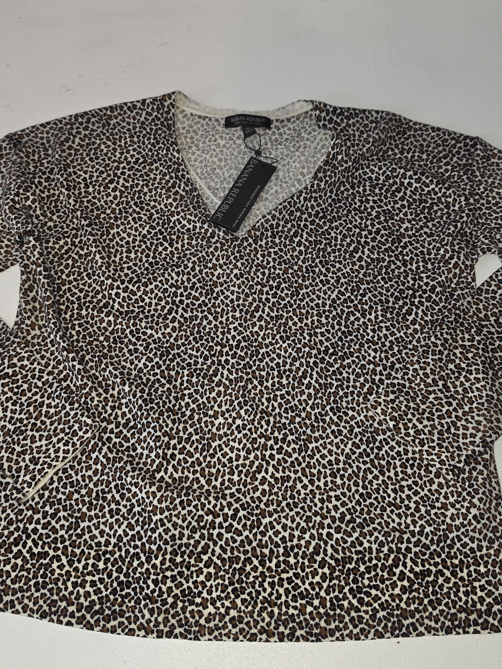 Banana Republic Brown and Black Leopard Print V-Neck Top